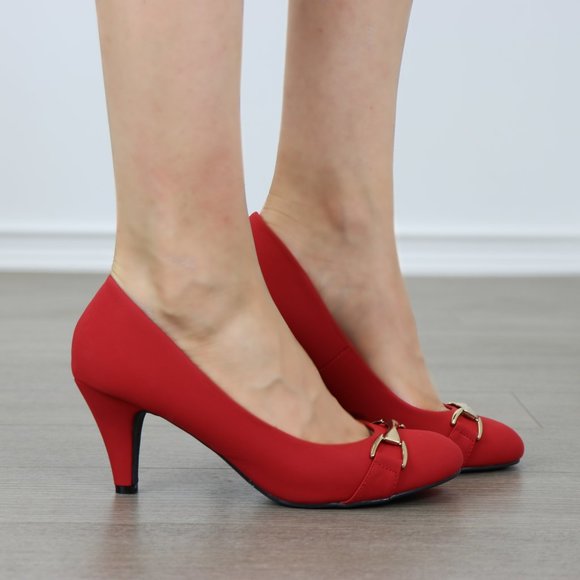 Red Vintage Style Round Toe Comfort Pumps - Picture 3 of 7